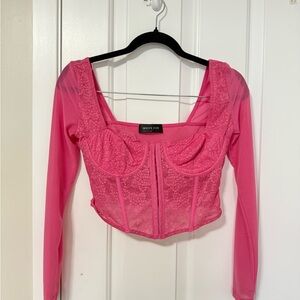 White Fox Boutique Hot Pink Lace Corset Crop Top